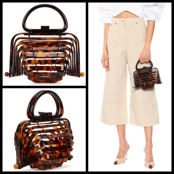 💕CULT GAIA💕 Lillith Bag ~ Tortoise Acrylic Mini Top Handle Bag Collapsible - Picture 5 of 16